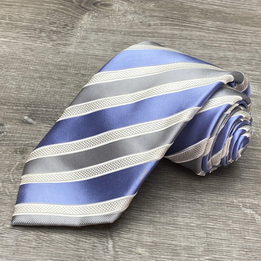 Blue and Silver Striped Men's Silk Tie